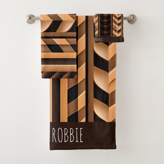 Visgraat gevlochten vlecht Bruin Modern Patroon Bad Handdoek (Insitu)