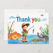 Visgraat Vis Dankkaart met Jongen die Vist Briefkaart (Voorkant / Achterkant)