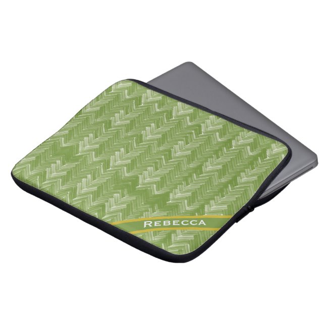 visgraatpatroon op Forest Green Personal Laptop Sleeve (Voorkant top)