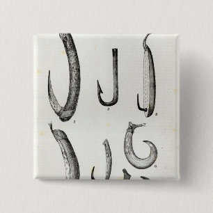vishaken van prehistorisch en onbeschaafd vierkante button 5,1 cm