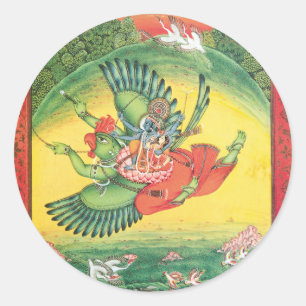 Vishnu en Lakshmi rijden Garuda, de grote Ronde Sticker