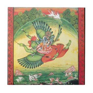 Vishnu en Lakshmi rijden Garuda, de grote Tegeltje