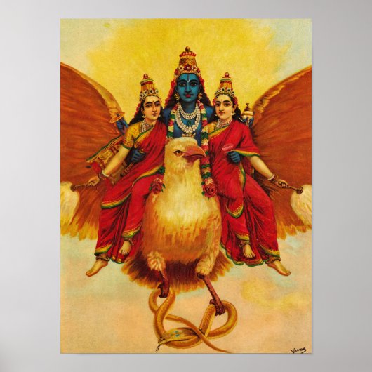 Vishnu, Garuda, Vahana door Raja Ravi Varma Poster (Voorkant)