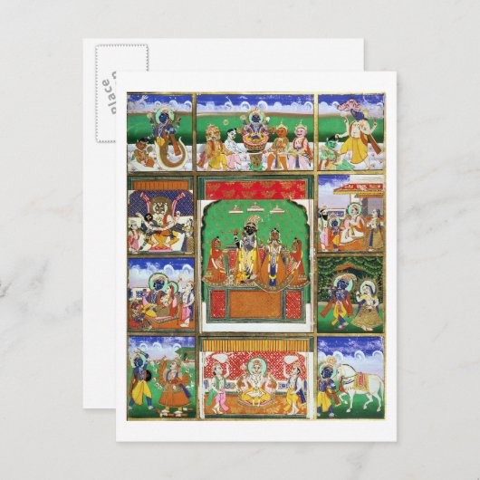 Vishnu in het midden van zijn tien avatars, Jaipur Briefkaart (Voorkant / Achterkant)
