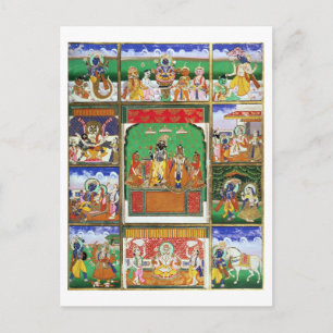 Vishnu in het midden van zijn tien avatars, Jaipur Briefkaart