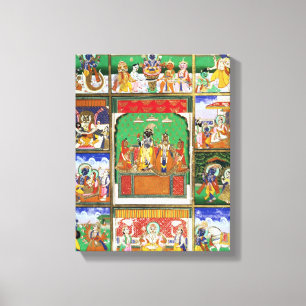 Vishnu in het midden van zijn tien avatars, Jaipur Canvas Afdruk