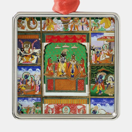 Vishnu in het midden van zijn tien avatars, Jaipur Metalen Ornament (Voorkant)