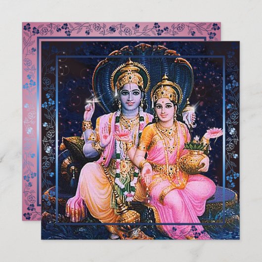 Vishnu & Lakshmi Card Invitation, Greeting Kaart (Voorkant / Achterkant)
