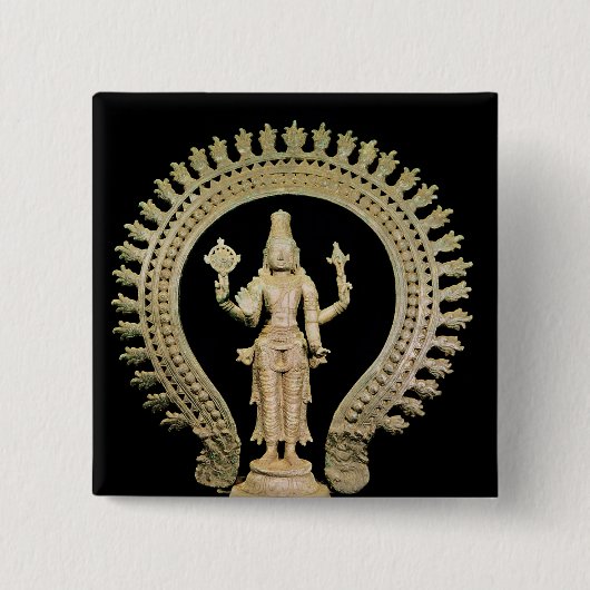 Vishnu, Late Chola Vierkante Button 5,1 Cm (Voorkant)