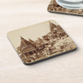 Vishnu Pud en Andere tempels, Benares (foto sepia) Bier Onderzetter (Linkerzijde)
