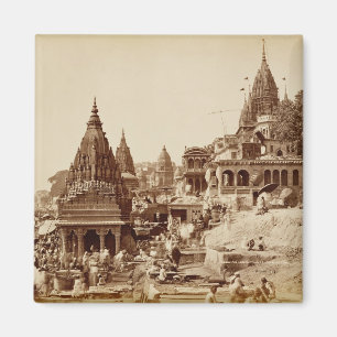Vishnu Pud en Andere tempels, Benares (foto sepia) Magneet