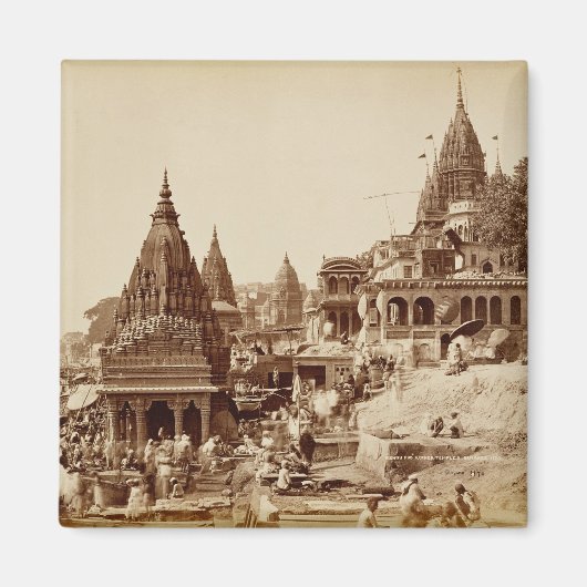 Vishnu Pud en Andere tempels, Benares (foto sepia) Magneet (Voorkant)