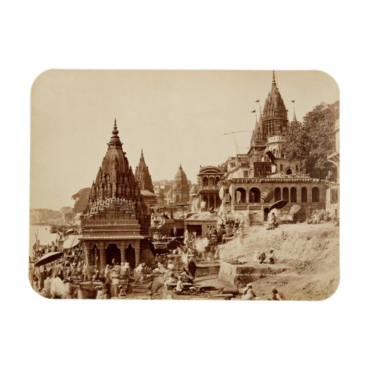 Vishnu Pud en Andere tempels, Benares (foto sepia) Magneet (Horizontaal)