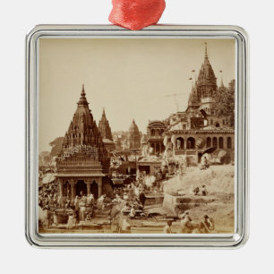 Vishnu Pud en Andere tempels, Benares (foto sepia) Metalen Ornament