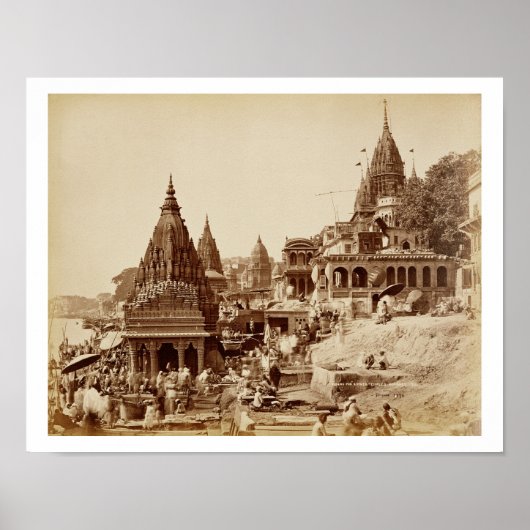 Vishnu Pud en Andere tempels, Benares (foto sepia) Poster (Voorkant)