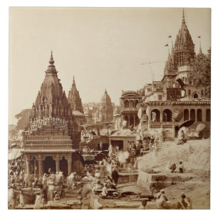 Vishnu Pud en Andere tempels, Benares (foto sepia) Tegeltje