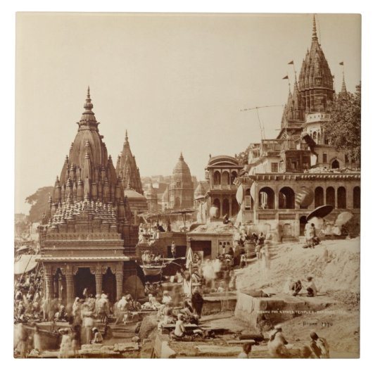 Vishnu Pud en Andere tempels, Benares (foto sepia) Tegeltje (Voorkant)