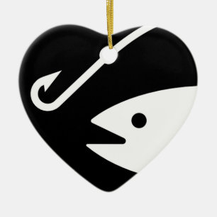 vishoofd en haak - zwart en wit keramisch ornament