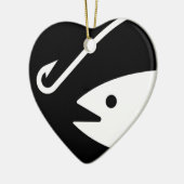 vishoofd en haak - zwart en wit keramisch ornament (Links)
