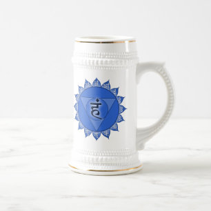 Vishuddha Chakra Blauwe bloemblaadjes & Sanskriet Bierpul