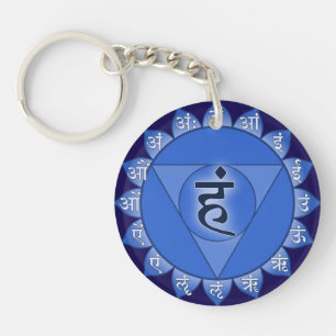 Vishuddha Chakra Blauwe bloemblaadjes & Sanskriet Sleutelhanger