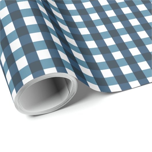 Vishy Checkered Navy Zee White Plaid Cadeaupapier (Rol Hoek)