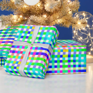 Vishy Geruit Patroon Regenboog Wit Plaid Cadeaupapier