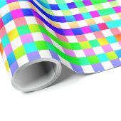 Vishy Geruit Patroon Regenboog Wit Plaid Cadeaupapier (Rol Hoek)