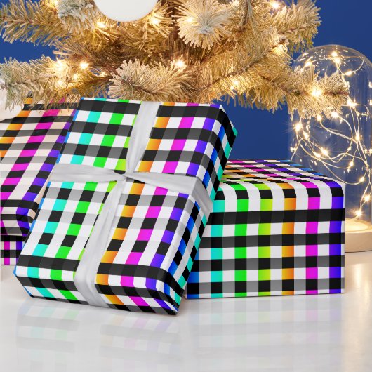 Vishy Geruit Patroon Regenboog Wit Plaid Cadeaupapier (Feestdagen)