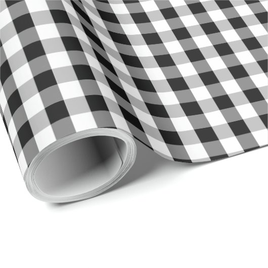 Vishy Geruit Zwart Grijs Wit Plaid Cadeaupapier (Rol Hoek)