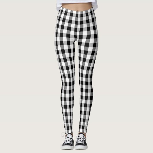 Vishy Geruit Zwart Grijs Wit Plaid Leggings (Voorkant)