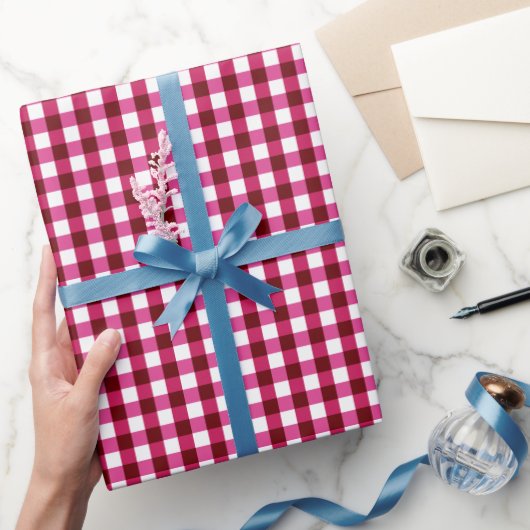 Vishy Geruite Heldere Roze Wijn Wit Plaid Cadeaupapier (Geschenken)