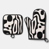 Visie Grip: Abstract Zwart & Wit Ovenwant & Pannenlap Set (Voorkant)