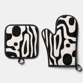 Visie Grip: Abstract Zwart & Wit Ovenwant & Pannenlap Set