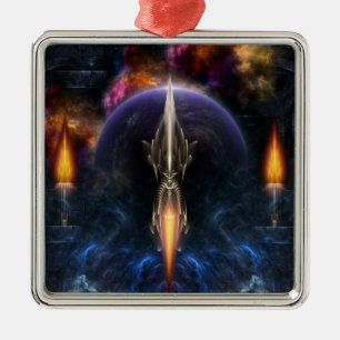 Visie op het fractale vliegveld metalen ornament