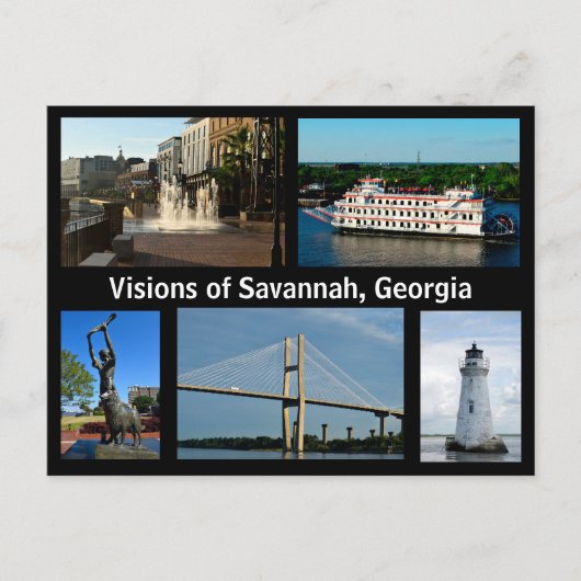 Visie van Savannah, Georgia Holiday Briefkaart (Voorkant)