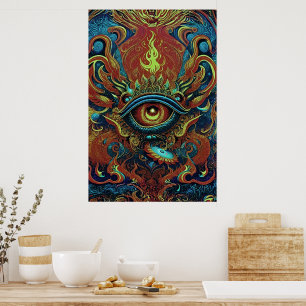 Visioen Vlammen Spiritueel Oog Psychedelische Kuns Poster