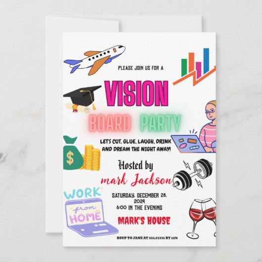 Vision Board Party Uitnodiging, Droomvisie Kaart (Voorkant)