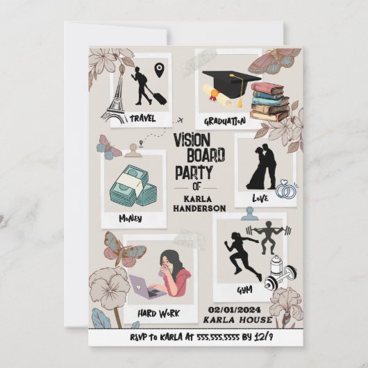 Vision Board Party Uitnodiging, Droomvisie Uitnodi Kaart (Voorkant)
