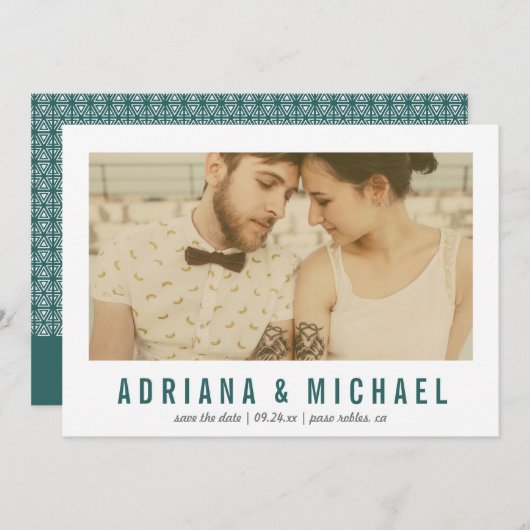  Vision Moderne Patroonfoto | Blauwgroen Save The Date (Voorkant / Achterkant)