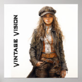  Vision Steampunk Jonge Vrouw Retro Poster (Voorkant)