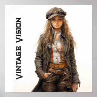 Vision Steampunk Jonge Vrouw Retro Poster