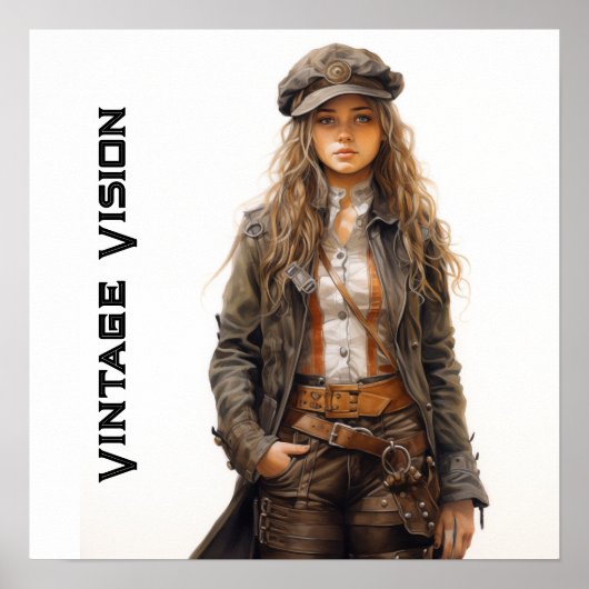 Vision Steampunk Jonge Vrouw Retro Poster (Voorkant)