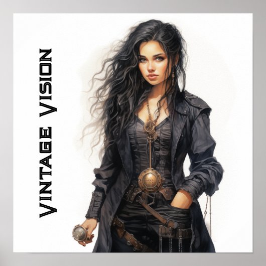 Vision Steampunk Jonge Vrouw Retro Poster (Voorkant)