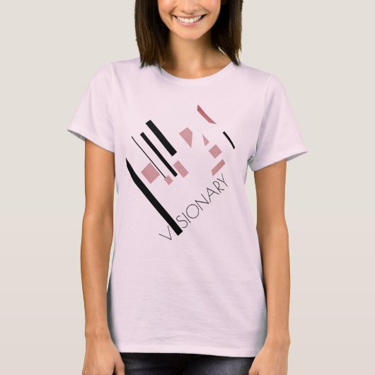 "Visionair" Roze Zwart Geometrisch Diagonaal Ontwe T-shirt (Voorkant)