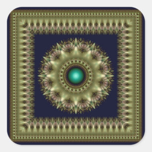 Visionary green fractal ornament square sticker