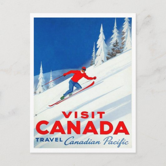 Visit Canada Canadian Pacific Ski Art Briefkaart (Voorkant)
