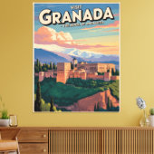 Visit Granada Vintage Travel Art Canvas Afdruk (Insitu (Woonkamer))