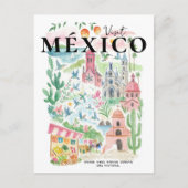 Visit México Watercolor Travel Postcard Briefkaart (Voorkant)