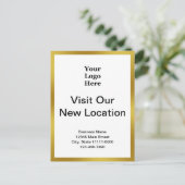Visit Our New Location Gold White Business Logo Briefkaart (Staand voorkant)